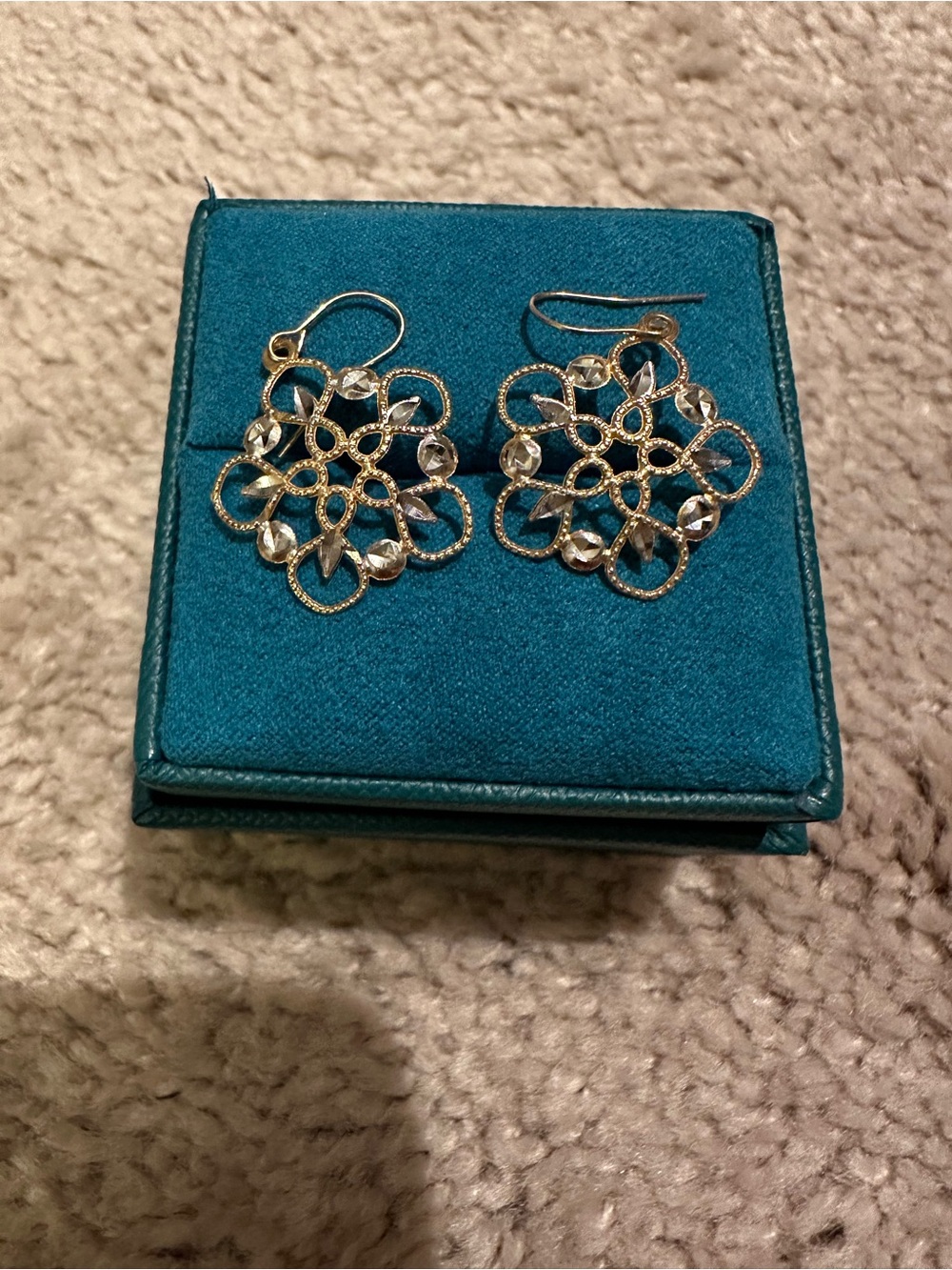 Gold Filigree Crystal Drop Earrings - Gold Color
